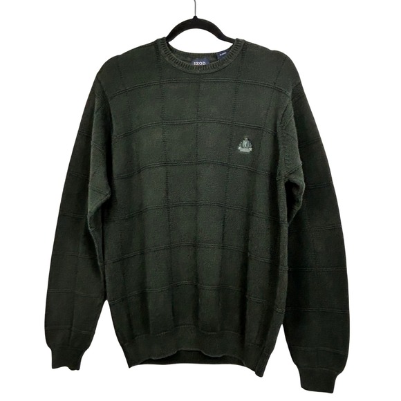 Izod Other - IZOD Sweater Mens Medium Gray Crewneck Windowpane Textured Long Sleeve Cotton